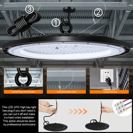 Juyace LED High Bay Light 200W 21000 LM with US Plug 5000K IP65 Commercial Lighting for Barn Garage Warehouse Workshop Industrial Area