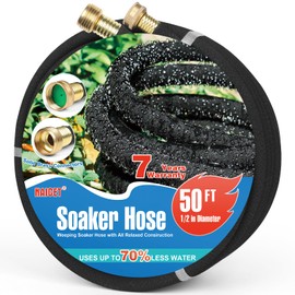 Naicet Naicet Soaker Hose 50FT Heavy Duty Rubber Saves 75% Water End Cap Included for Additional Hose Connect Great for Gardens/Flower Beds