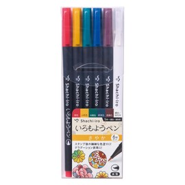 Shachihata KPFS-F/6S1 Water-Based Color Pen Brush Pen Iromoyo Pen Set of 6 Sayaka
