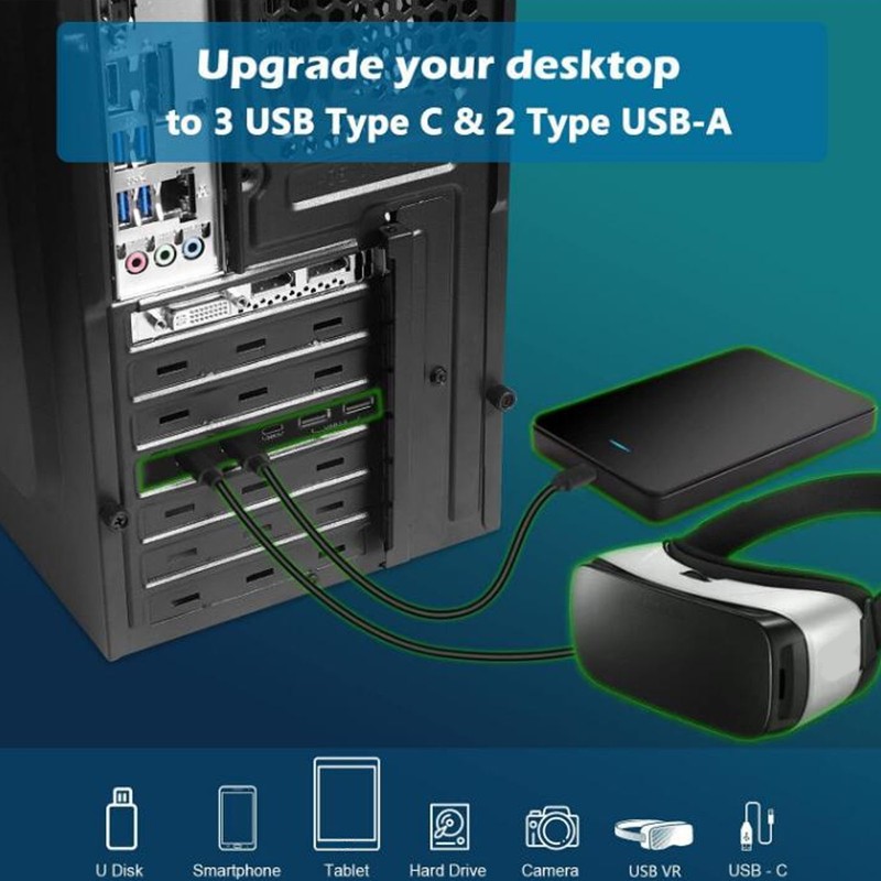 UP5300 5 Ports USB 3.1 PCIe Expansion Card 5Gbps Fast