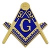 Square & Compass Brass & Blue Masonic Auto Emblem -