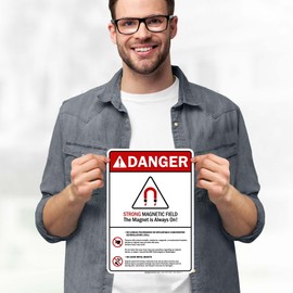 Danger Strong Magnetic Field The Magnet Is Always On ANSI Sign, 10x7 Inches, 4 Mil Vinyl Decal Stickers Weather Resistant, Made in USA by My Sign Center