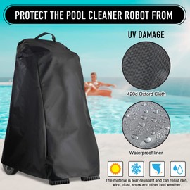 Robotic Pool Cleaner Caddy Cover Classic Outdoor Waterproof Vacuum Cleaner Cover 420D Oxford Cloth Thick Sunray Dust Wind Weather Resistant Cleaner Cover with Grab Handle for Pool Cleaners