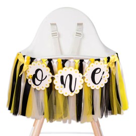 Raoformi Bee High Chair Banner - First Bee Day Birthday Decoration for Boys and Girls,Sweet One Honeybee Garland,Floral Themed Party Supplies
