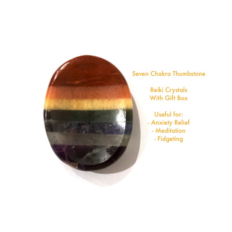 SEVEN CHAKRA Crystal Thumb Palm Worry Stone Oval Anxiety Relief