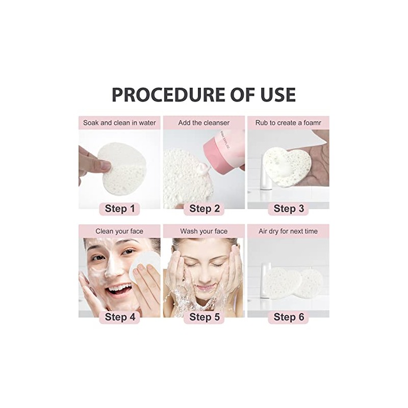 50 esponjas faciales comprimidas, 100% natural de celulosa esponjas profesionales