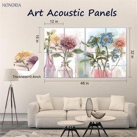 HONORIA 8 Pack Art Acoustic Panels 48X32Inches Sound Absorbing Panels,Self-adhesive Soundproof Wall Panels,Decorative Acoustical Wall Panels,Acoustic Treatment for Home Office&Recording Studio