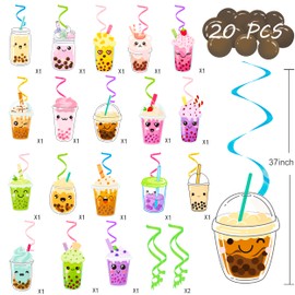 Bubble Tea Theme Hanging Swirls Boba Tea Birthday Party Decorations Bubble Milk Tea Party Hanging Foil Whirls Ceiling Streamers Decoration for Boba Tea Theme Birthday Party Pearl Tea Party Supplies