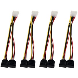fengxiaomin 4 Pin Molex to 15 Pin Dual SATA Power Splitter Cable SATA Power Splitter Cable 18AWG Copper Serial SATA Hard Drive Extension Cable(20CM)-4 Pack