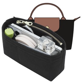 KESOIL Small Purse Organizer Insert Compatible with Longchamp Mini LePliage Xtra/Original/Green XS Pouch, Felt Handbag Organizer Divider Shaper Inner with Zipper, Black/XS