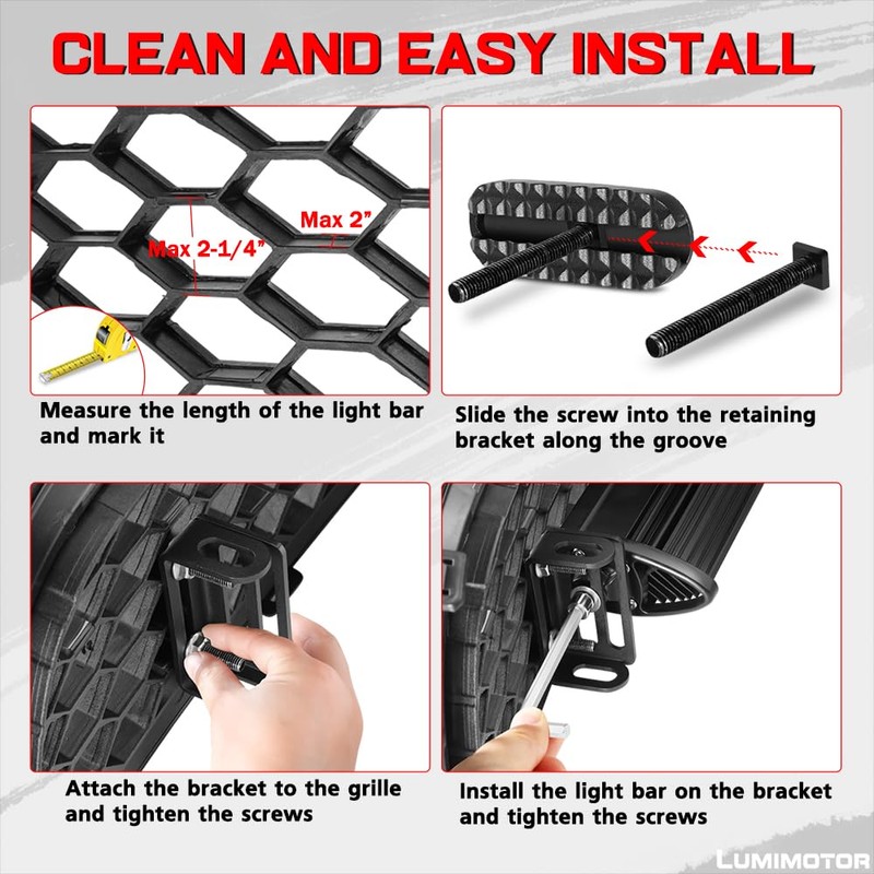 Lumimotor 6-30 Inch Single/Double Row LED Light Bar Front Hidden