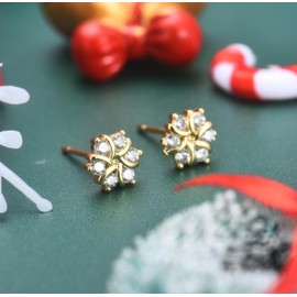 Silver Christmas Stud Earrings for Women, Gold Flashing Christmas Snowflake Cubic Zirconia Stud Earrings Jewelry Gifts for Girls Kids with Gift Box