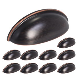 HOMOTEK 10 Pack Drawer Bin Cup Pulls Dresser Pulls for Cabinets Oil Rubbed Bronze - 3 Inch Hole Centers Furniture Handles,Kitchen Cabinet Hardware