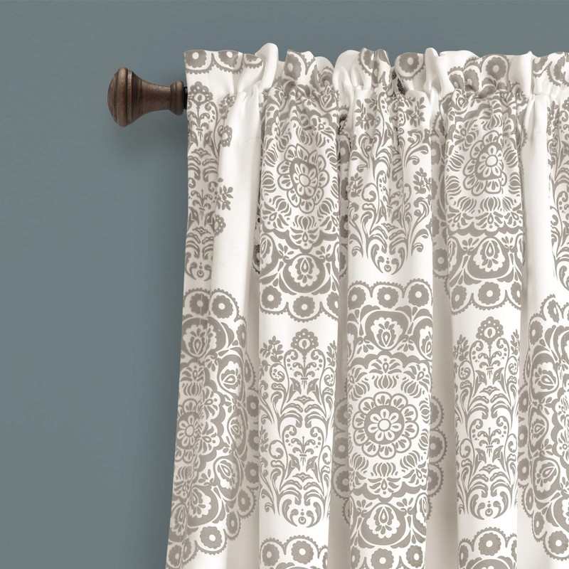 Lush Decor, Gray Evelyn Medallion Light Filtering Window Curtain Panel