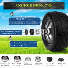11x6.00-5 Flat Free Tires,11x6.00-5 Lawn Mower Tires Flat Free for Zero Turn Mower, 2 Pack Solid Zero Turn Tires with 6"- 8" Centered Hub and 3/4" and 5/8" Bearing,Load 400lbs