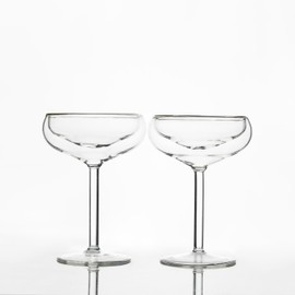 Outset Double Wall Glasses, Coupe Champagne Glasses, Set of 2, Borosilicate Glassware