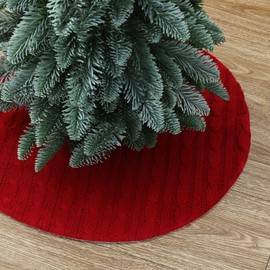 Yehnois - Falda para árbol de Navidad de 46 cm, mini, de punto, decoración festiva para el hogar, alfombrilla para Navidad, ornamento de mesa (borgoña)