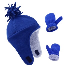 UTTPLL Conjunto de gorro y guante de invierno para bebé, niño, niña, forro polar, manoplas de nieve para piloto, Azul sólido, Medium