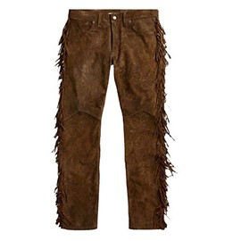 Men's Fashion Genuine Suede Leather Pant American Native Grain Leather Pants Style (US, Alpha, X-Small, Regular, Regular, Brown)