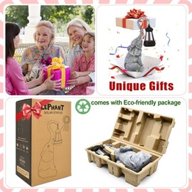 Yeomoo Elephant Decoration with Solar Lantern Garden Figures - for Outdoor Garden Decoration with Weatherproof LED Solar Lamp for Balcony Garden, Gifts for Women Men Mum Birthday Gift Grey