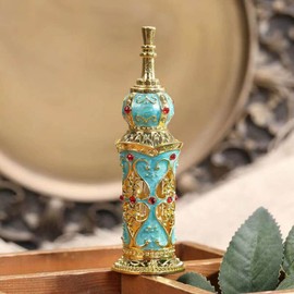 Vintage Enamel Peacock Blue Perfume Bottle Hollow Metal Reusable Sub-bottle Decoration