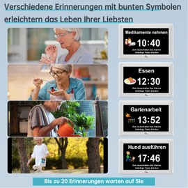 WallarGe Digital Dementia Watch Large Display for Seniors, Plug in Electric Date Day of the Week Calendar Clock 20 Reminders 3 Ringtones 10 Levels Volume Auto DST (7 Inches, White)