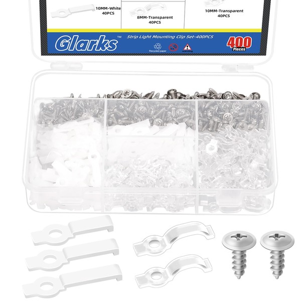 Glarks 400Pcs 8MM 10MM 12MM 200Pcs White and Clear Strip