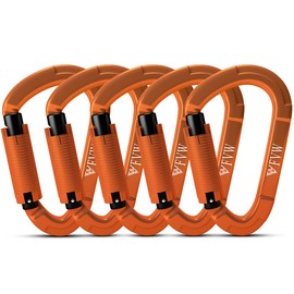 FVW 5 Pieces Heavy Duty Climbing Carabiners, 25KN UIAA Certified Auto Locking Rock Climbing Carabiners Clips for Hammocks, Swing, Locking Dog Leash and Harness, Camping, Hiking & Utility (Orange)