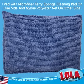 Lola Products Microfiber Terry & Nylon Net Sponge Scrubber Pad, 5” X 3.5” X .625”, Non Scratch 2-Way Cleaning, Gently Scrubs & Wipes Clean, 6 Pack