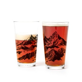 Black Lantern Nature Themed Pint Glasses Set of 2 – Pint Glasses in Unique Designs for Craft Beer Enthusiasts - (Set of Two 16oz. Glasses) - Beer Glasses for Nature Lovers (Mountain PEAKS)