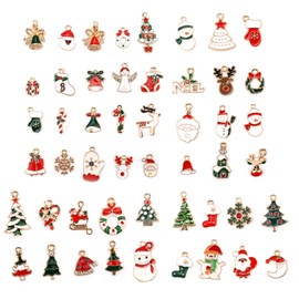 AIEX 50 Pcs Christmas Pendant Charms, Xmas Enamel Charm Bulk Snowman Santa Claus Christmas Tree Elk Bells Snowflakes Various Patterns for Jewelry Making DIY Earrings Necklace Bracelet Crafts