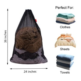 DuomiW 2 Pack Mesh Laundry Bags, 24 x 36 Inches Heavy Duty Drawstring Bag, Factories, College, Dorm, Travel and Apartment Dwellers, Black