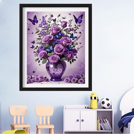 DIYCYCY Floral&Butterfly Diamond Art Kits for Adults Beginners,DIY 5D Diamond Painting Flowers,Round Full Drill Gem Art for Adults,Diamond Dots Paintings Picture Crafts Home Wall Decor 12x16 in