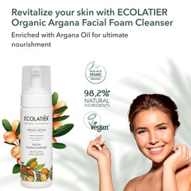 ECOLATIÈR Organic Argana Revitalizing & Nourishing Facial Foam Cleanser, 150ml - Vegan, 98.2% Natural - Argana Oil & Panthenol for Skin Revitalization - 5.1 Fl Oz