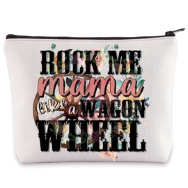 BWWKTOP Vintage Western Country Cosmetic Makeup Bag Country Music Lover Gift Rock Me Mama Like A Wagon Wheel Zipper Pouch Bag For Singer Fans (rock me)