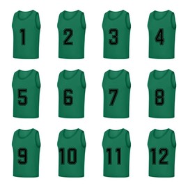 Saaifuu Set of 12 (1-12) Numbered Pinnies/Scrimmage Vest/Team Practice Jerseys for Children Youth Adult(Grass Green S)