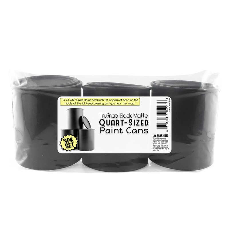 Black Plastic Paint Cans (3-Pack); Quart Size Cans for Paints