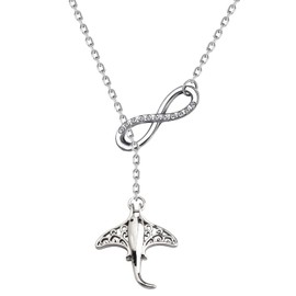 BEKECH Stingray Lovers Gift Stingray Pendant Lariat Y Necklace Manta Ray Ocean Sea Animal Jewelry for Stingray Fish Marine Animal Lovers Women (silver)