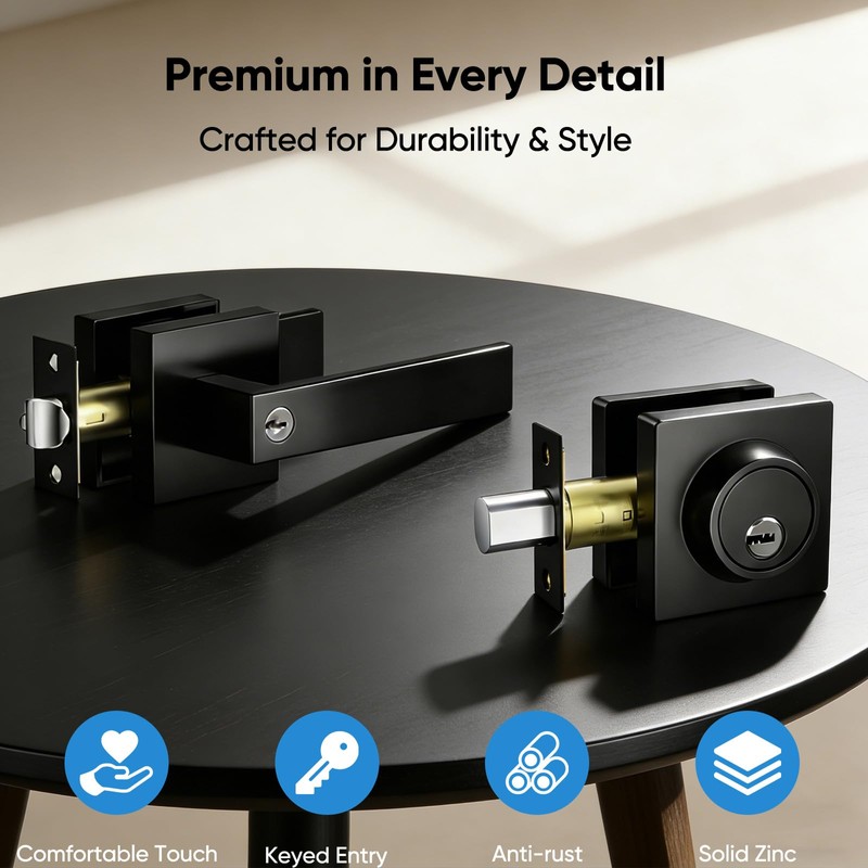Exterior Door Handle and Deadbolt Set, 1 Pack, 6 Same