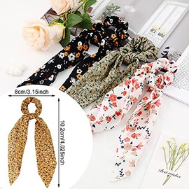 10 Scrunchies de Pelo con Cinta Bufanda de Pelo Pañuelos Florales de Gasa para Cabello Lazos para Cabello con Lazo Floral Elástico Boho Accesorios par