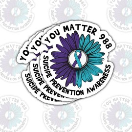(3Pcs) You Matter 988 Suicide Prevention Sticker, Mental Health Awareness Stickers, Purple Ribbon Sticker for Windows, Cars, Trucks, Laptop Water Bottle Phone Hard Hat 3"x3"