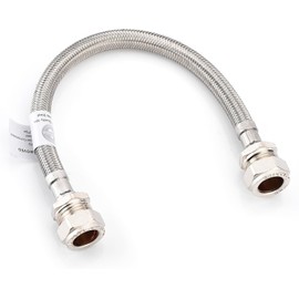1x Home Range 300mm WRAS Approved Stainless BSP 15mm x 15mm | Available in 2 Lengths | Compression Steel Braided Flexible Pipe Connector, 15 Bar Max Working Pressure, 85°C Max Temperature, Kitchens
