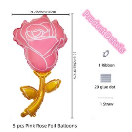 DUXUANT 5 pcs Giant Pink Rose Flower Balloons 36 Inch | Rose Shaped Foil Balloons for Romantic Wedding Valentine's Day Mother's Day Graduation Birthday Baby Shower Party Decoration