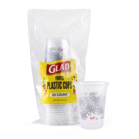 Glad Everyday Clear Plastic Cups, Holiday Grey Snowflake Design - Strong and Sturdy Drinking Cup for All Occasions, 16 Ounce, 20 Count