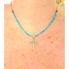 Boho Handmade Boho Blue Turquoise Cross Necklace Choose Gold Plate