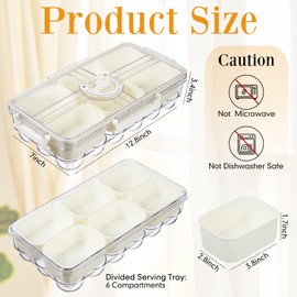 Honeydak 2 Pack Divided Serving Tray with Lid Ice Snackle Box Container 6 Compartments Chilled Condiment Caddy Organizer Taco Veggie Fruit Snack Tray Serving Set for Party