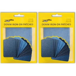 ZEFFFKA 2 Pack Jeans Patches for Indoor and Outdoor Use Strongest Glue 100% Cotton Various Shades of Blue Repair Decoration Set 12 Pieces Size 3" x 4-1/4" (7.5 cm x 10.5 cm)