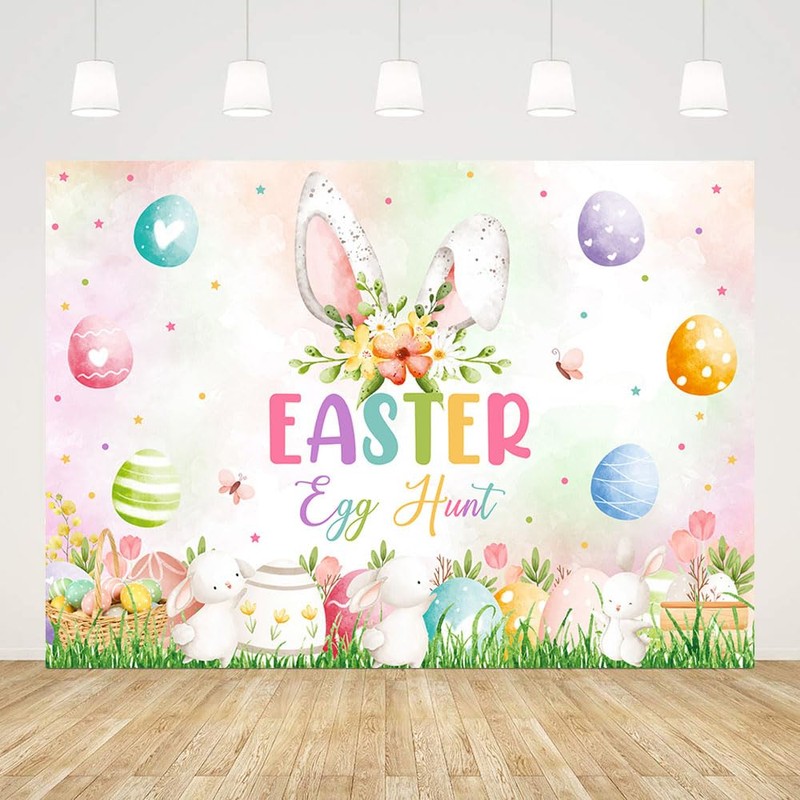 AIBIIN 7x5ft Easter Egg Hunt Backdrop Spring Easter Bunny Rabbit
