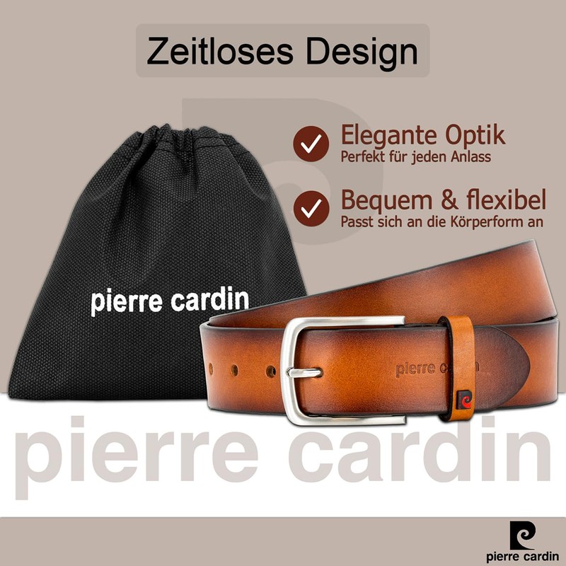 Pierre Cardin 40 mm Cowhide Leather Cognac, brown