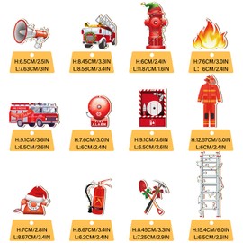12 Pcs Christmas Fire Truck Christmas Tree Ornament Vintage Fire Truck Decor Firefighter Decorations Wooden Xmas Ornaments Decorative Hanging Ornaments for Christmas Home(Fire Fighting Style)